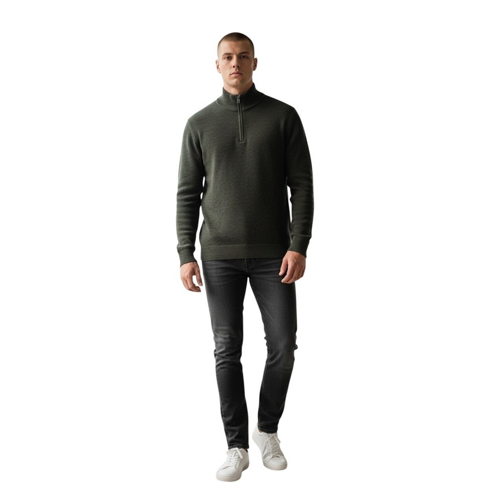 Banana Republic Mens M Tall Gray 100% Italian Merino Wool 1/4 Zip Sweater
